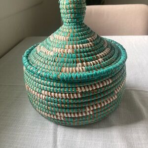 Handwoven Turquoise and Natural Basket